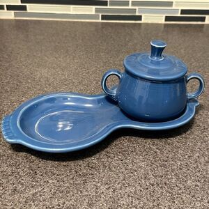 Fiestaware Sugar Bowl & Figure 8 Tray Lapis Made In USA Contemporary P…